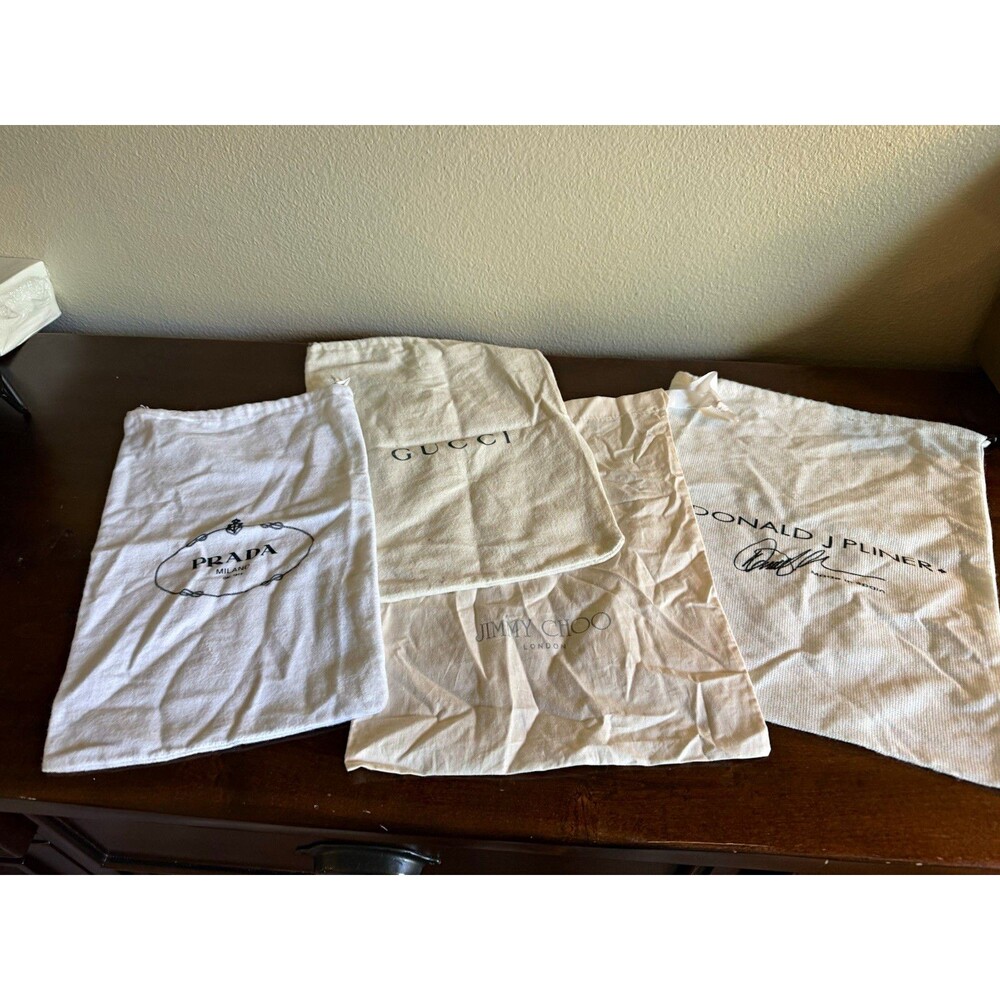 Lot of 4 Designer Shoe Dust Bags Drawstring Prada Gucci Jimmy Choo Pliner